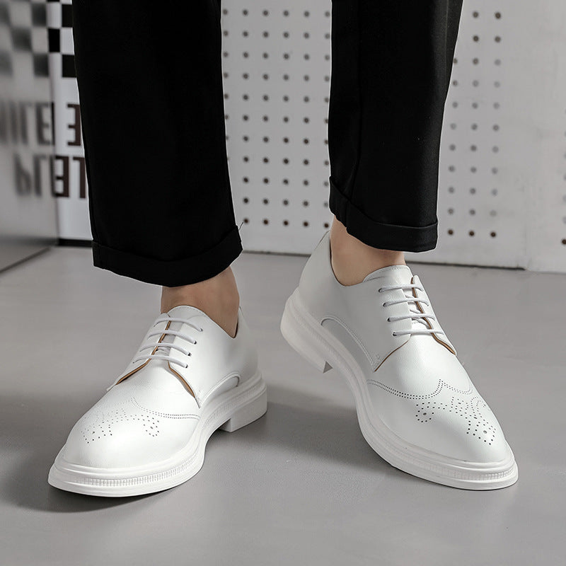 Men's Shoes British Formal Business Leather Shoes White Pointed Leather Shoes